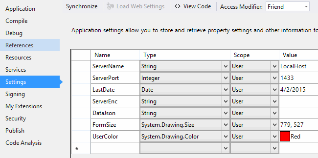 Setting properties